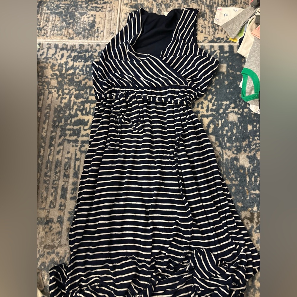 PinkBlush Navy and White Striped Wrap Dress maternity/nursing
